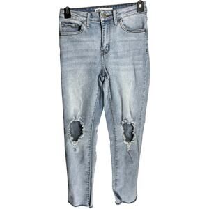 RSQ Jeans Junior Size 25 Light Blue Ripped Denim High Rise Straight Leg Cotton